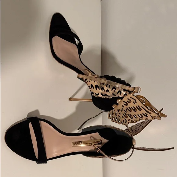 Sophia Webster Black and Gold Angel Wing Heels - Picture 3 of 4